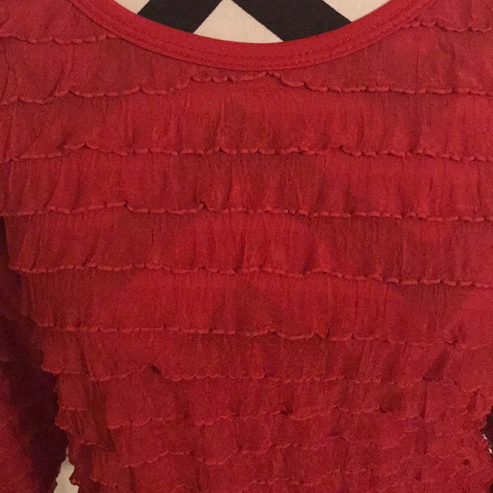 Red Ruffled Long Sleeve Blouse - Picture 3 of 3